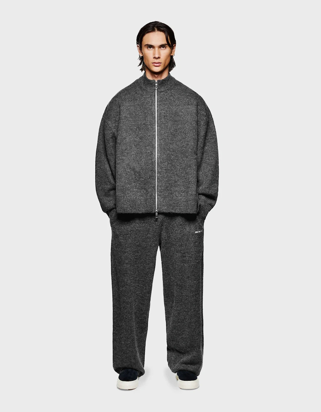 Oversized Fit Mohair Blend Knit Track Jacket