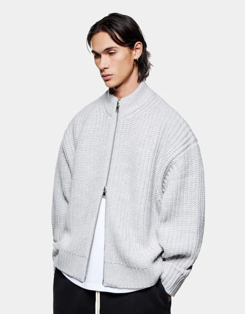 Oversized Fit Chunky Rib Knit Track Jacket