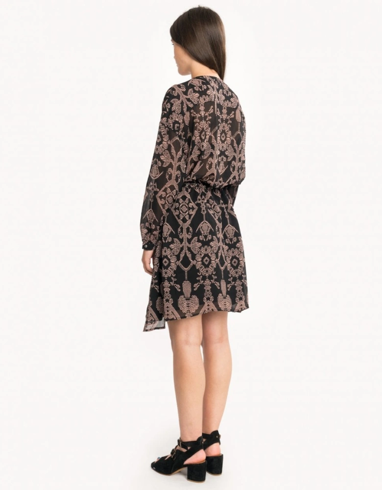 Printed Sheer Lace Up Oversized Womens Dress