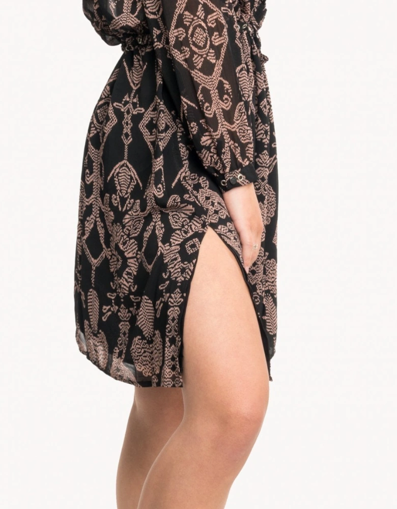 Printed Sheer Lace Up Oversized Womens Dress