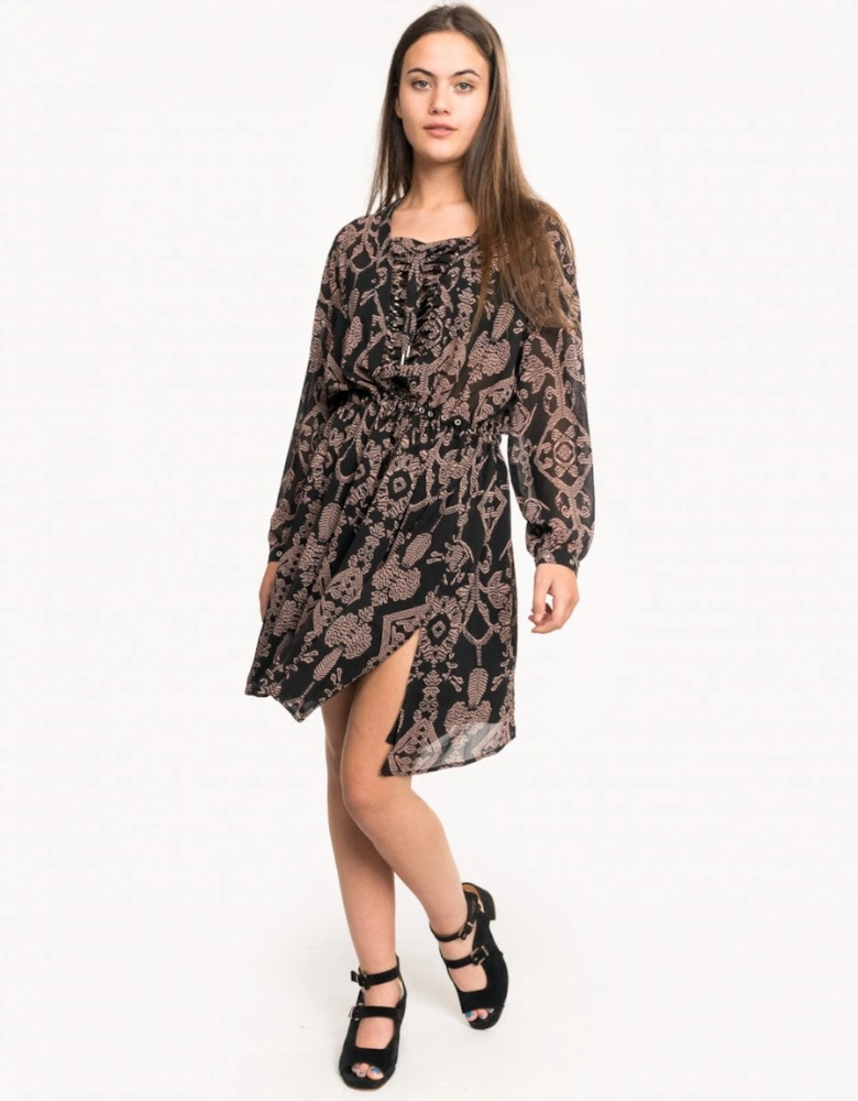 Printed Sheer Lace Up Oversized Womens Dress