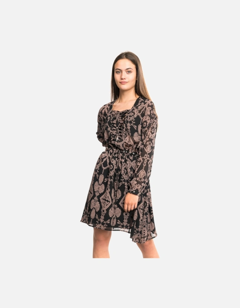 Printed Sheer Lace Up Oversized Womens Dress