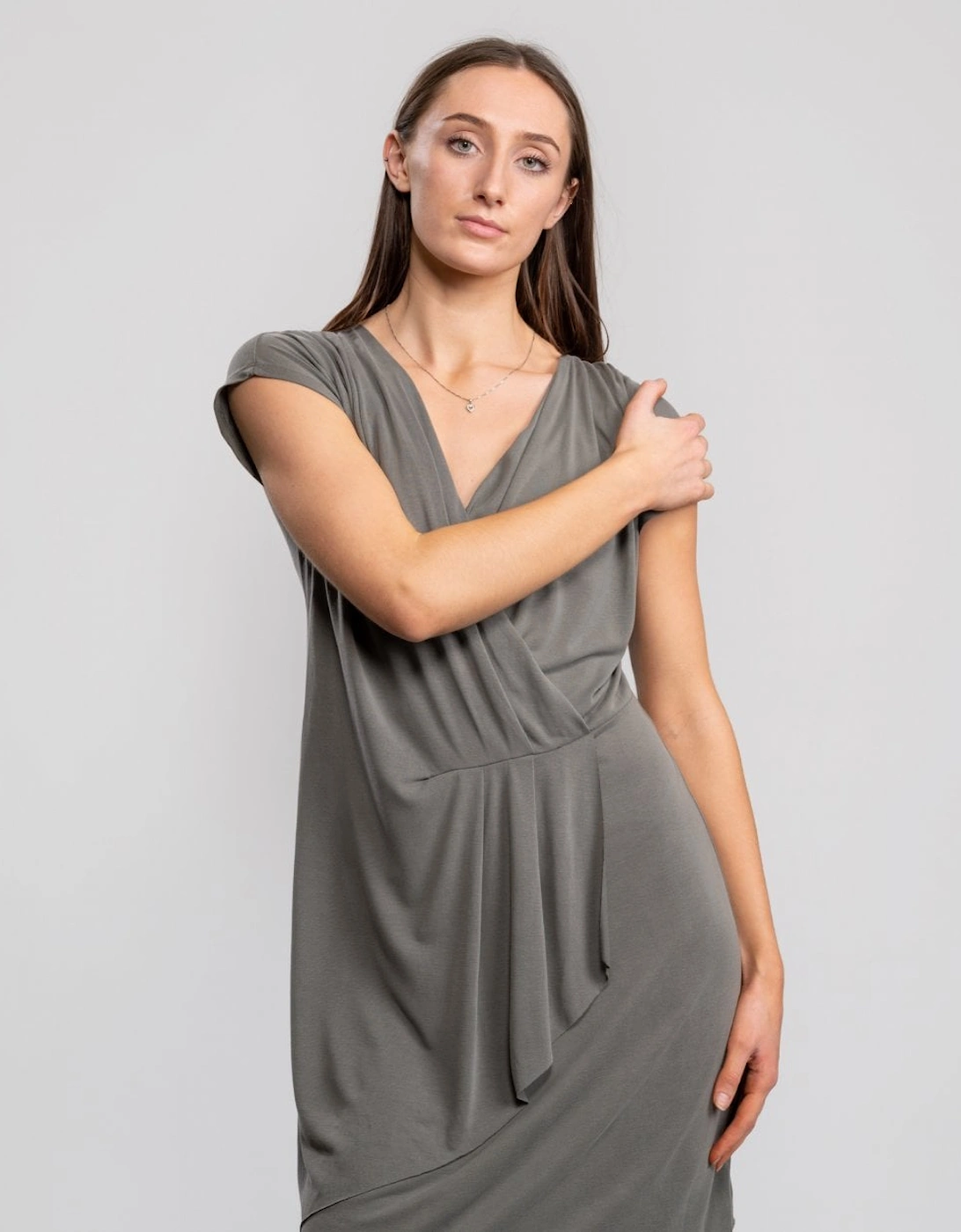 Great Plains So Peachy V Neck Drape Womens Dress