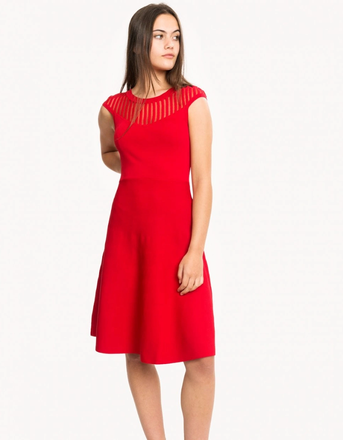 Rose Crepe Capped Sleeve Fit & Flare Dress