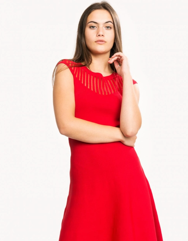 Rose Crepe Capped Sleeve Fit & Flare Dress