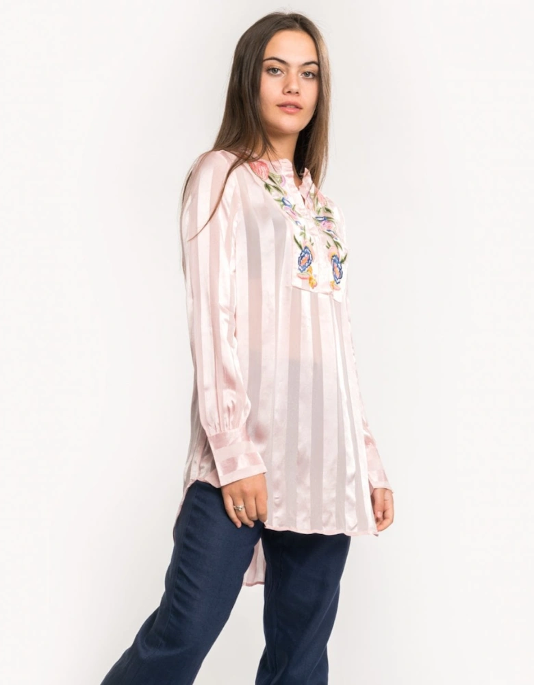 Katalina Striped Floral Embroidered Blouse