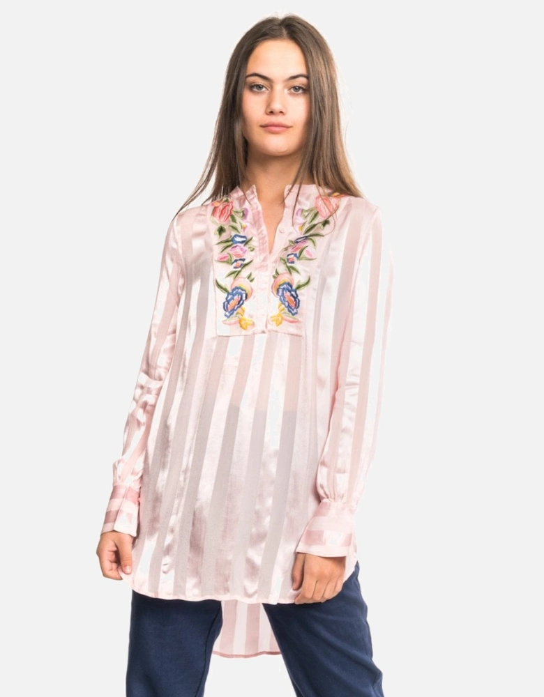 Katalina Striped Floral Embroidered Blouse