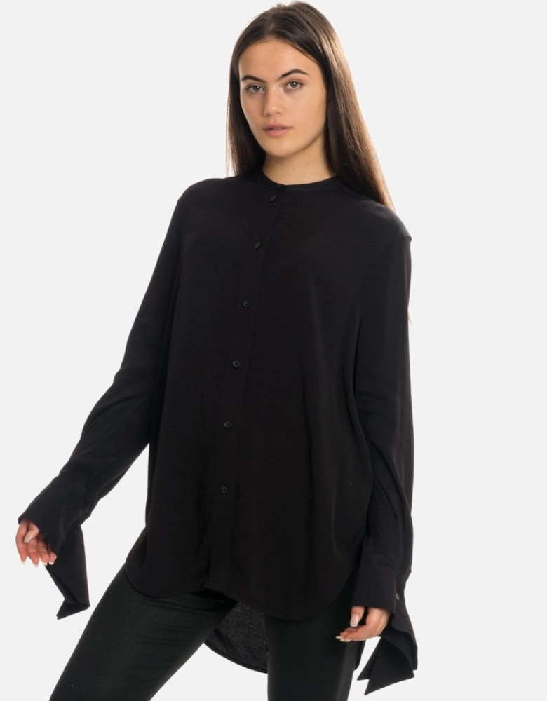 Draped Cuff Long Sleeve Womens Blouse