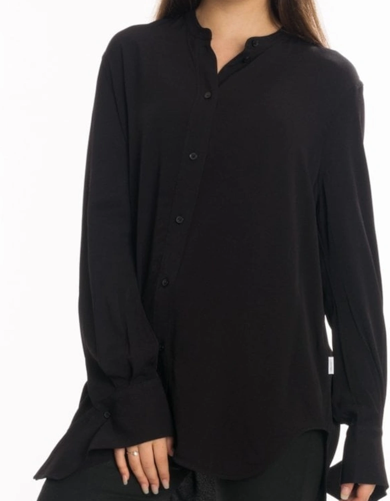 Draped Cuff Long Sleeve Womens Blouse