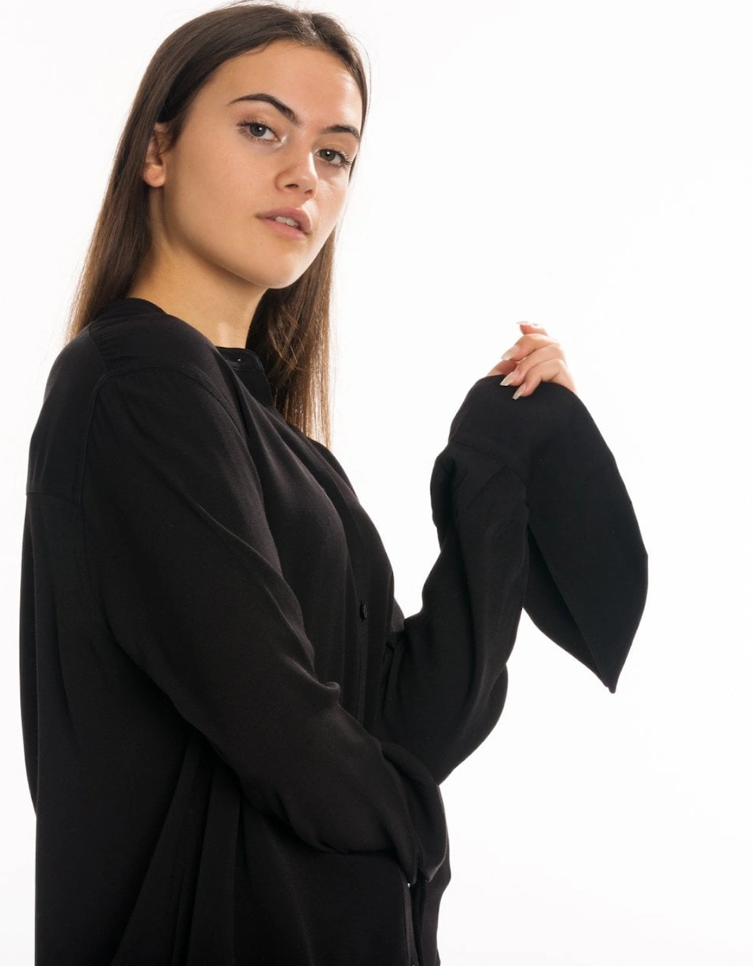 Draped Cuff Long Sleeve Womens Blouse