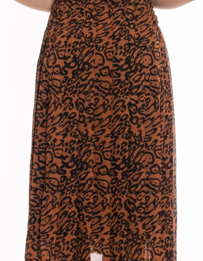 Leopard Georgette Pleated Womens Skirt