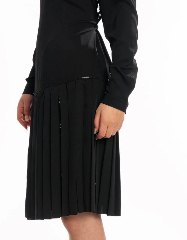 Pleated Long Sleeve Womens Dress