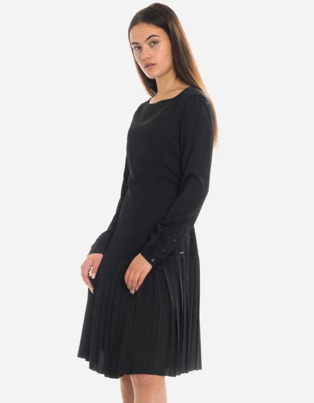 Pleated Long Sleeve Womens Dress