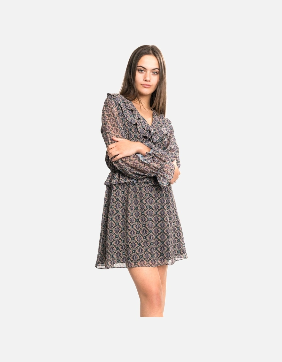 Long Sleeve Ruffle Detailed Womens Dress