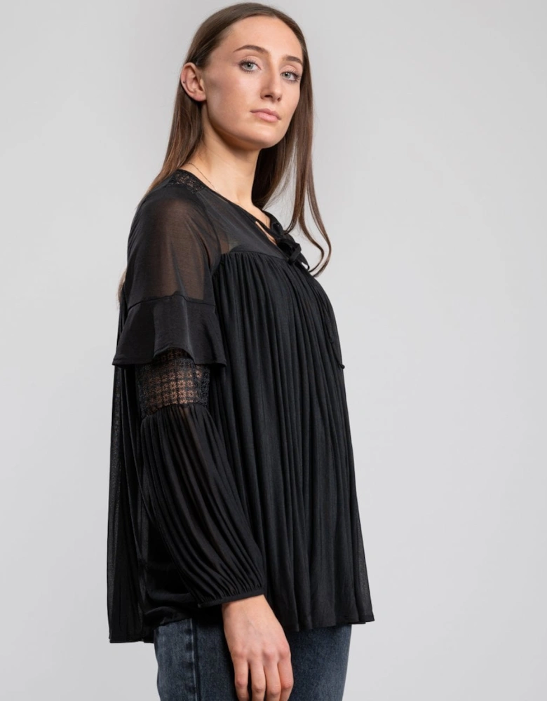 Zana Sheer Jersey Puff Sleeve Womens Blouse