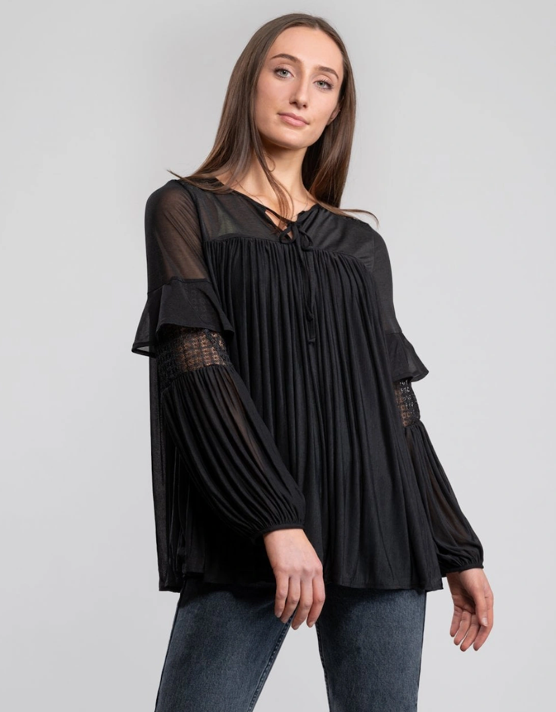 Zana Sheer Jersey Puff Sleeve Womens Blouse, 7 of 6