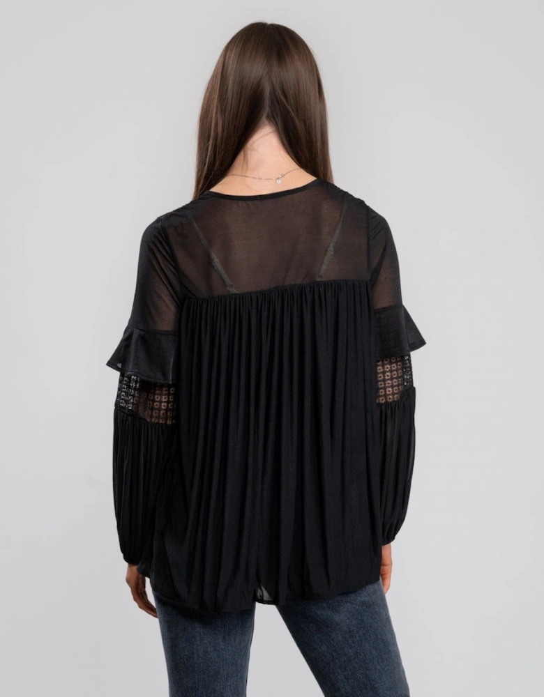 Zana Sheer Jersey Puff Sleeve Womens Blouse