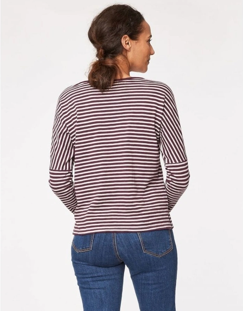 Clothing Rothko Stripey Organic Cotton Womens Long Sleeved Pocketed T-Shirt