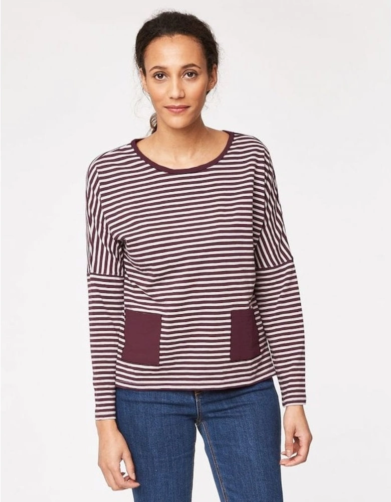 Clothing Rothko Stripey Organic Cotton Womens Long Sleeved Pocketed T-Shirt