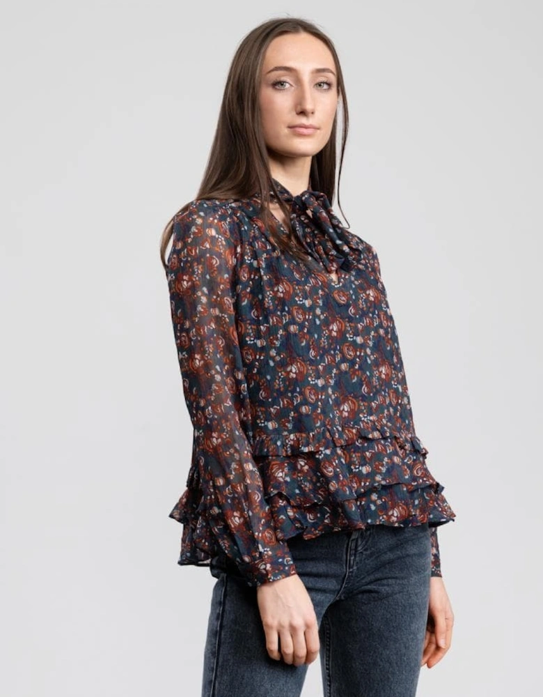 Great Plains Highland Floral Tassle Womens Blouse