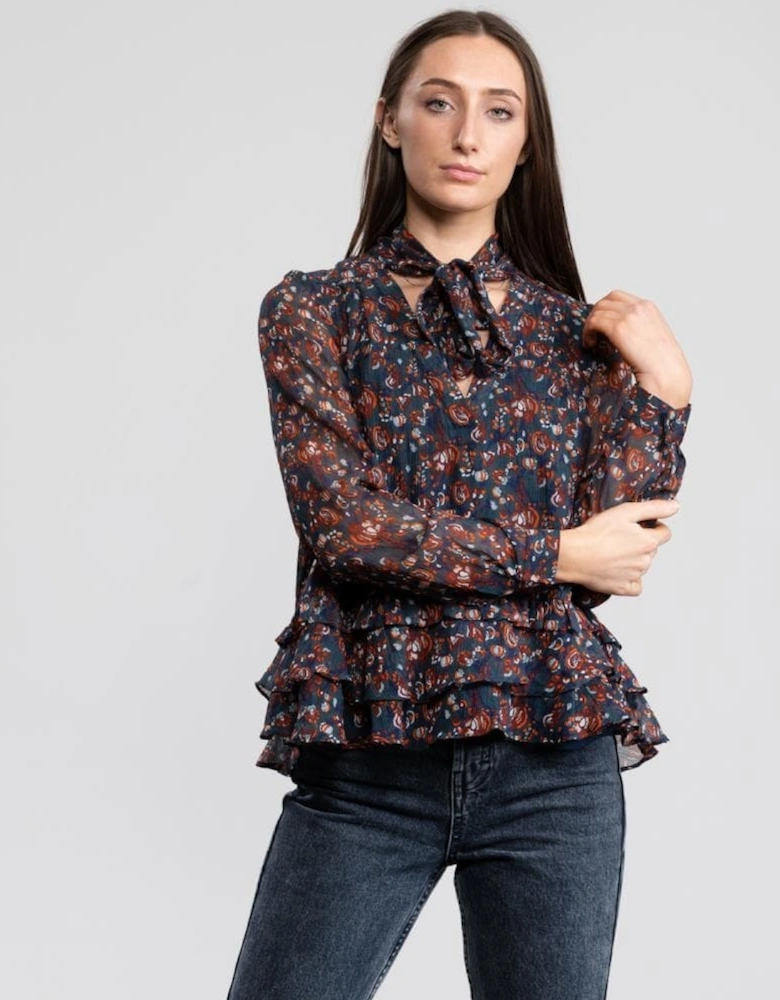 Great Plains Highland Floral Tassle Womens Blouse