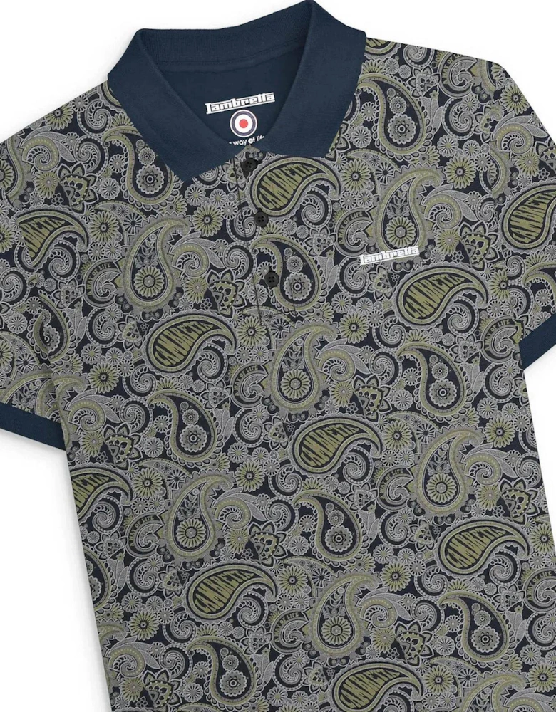 Mens Paisley Brand Three Button Retro Polo Shirt Top