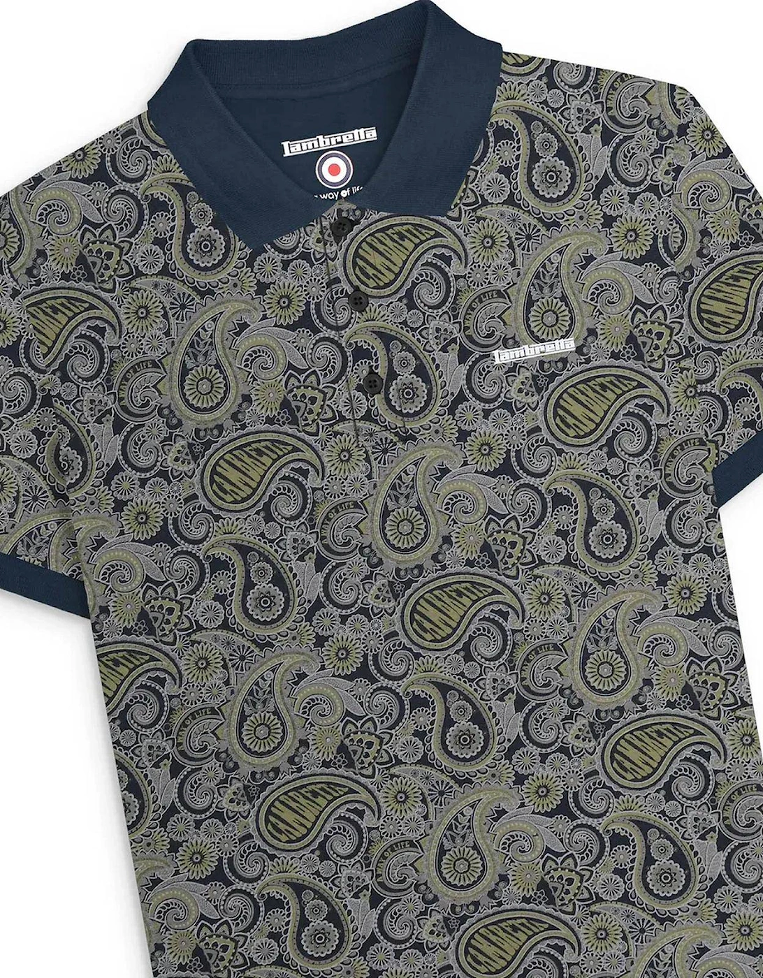 Mens Paisley Brand Three Button Retro Polo Shirt Top