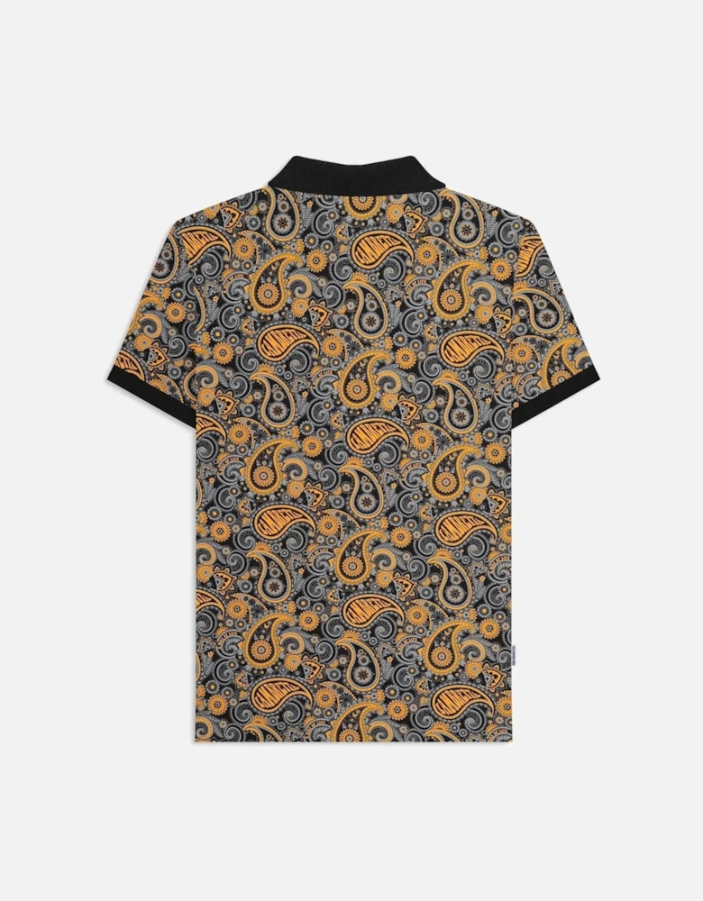 Mens Paisley Brand Three Button Retro Polo Shirt Top