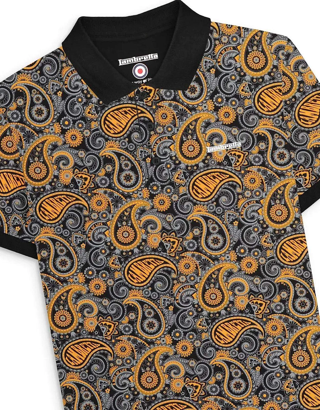 Mens Paisley Brand Three Button Retro Polo Shirt Top