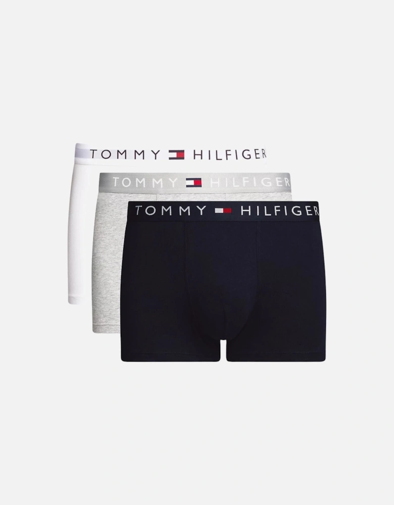 3-Pack TH Original Logo Boxer Trunks, Navy/White/Grey