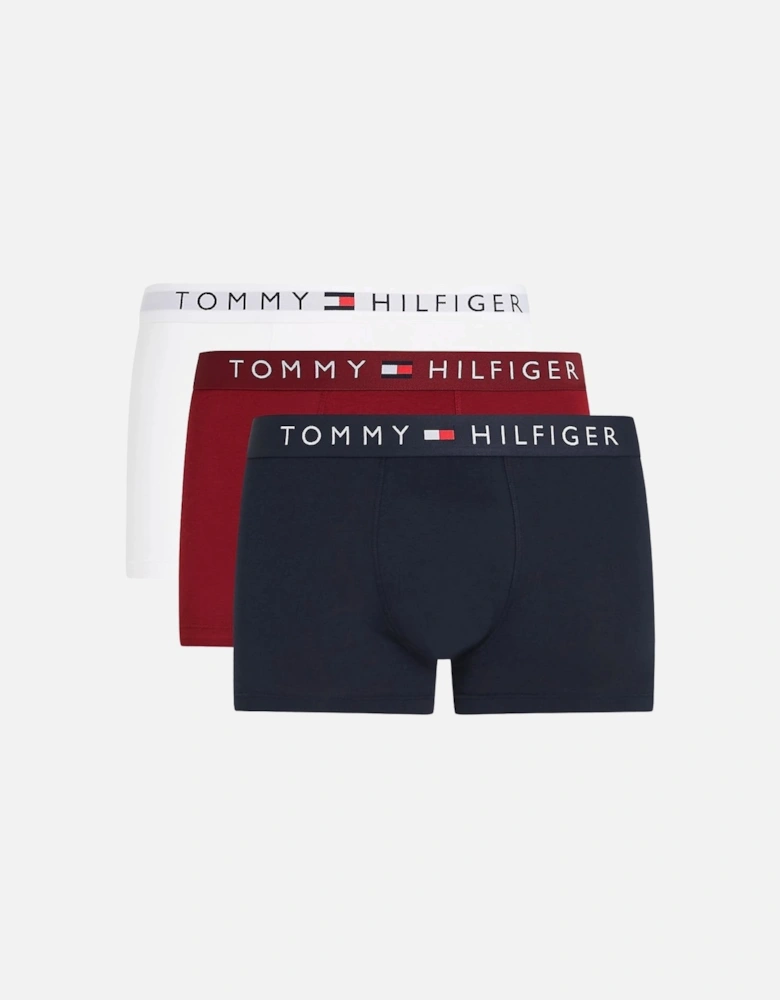 3-Pack TH Original Logo Boxer Trunks, Navy/White/Rouge