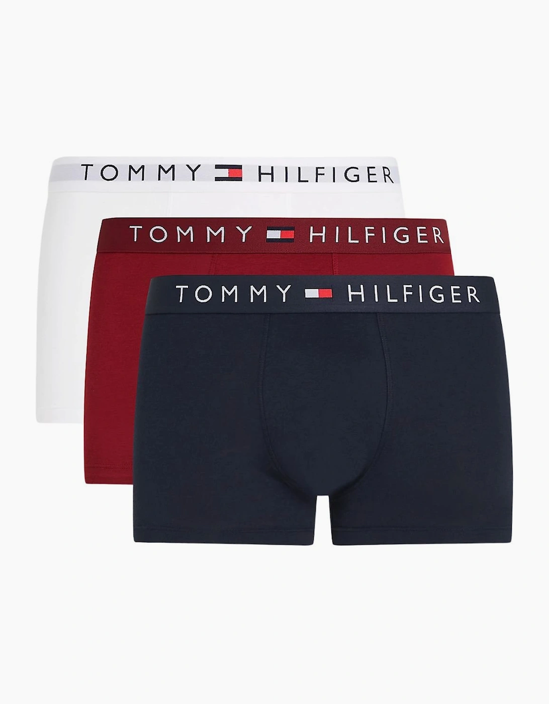 Tommy Hilfiger Men's Black 3-Pack Th Original Logo Boxer Trunks, Navy/White/Rouge  39/38/32 Xxl