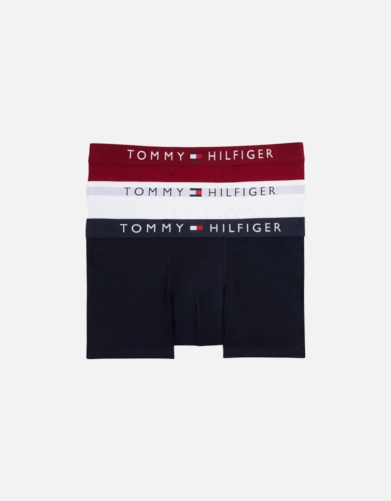 3-Pack TH Original Logo Boxer Trunks, Navy/White/Rouge