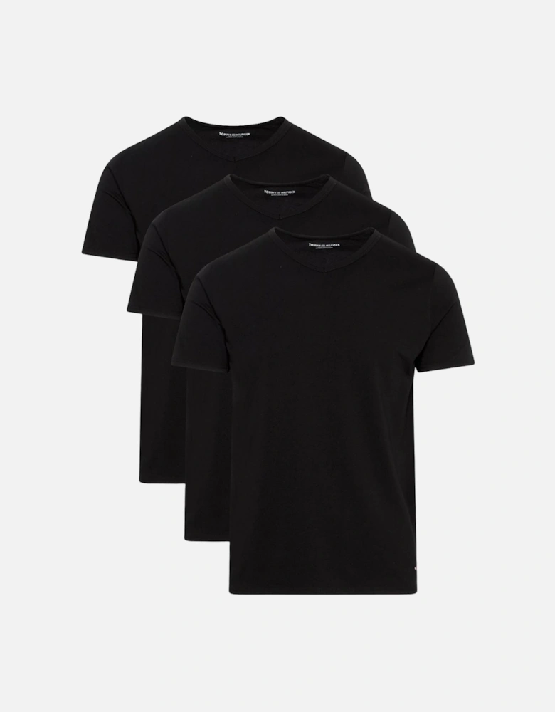 3-Pack Stretch Cotton V-Neck T-Shirts, Black