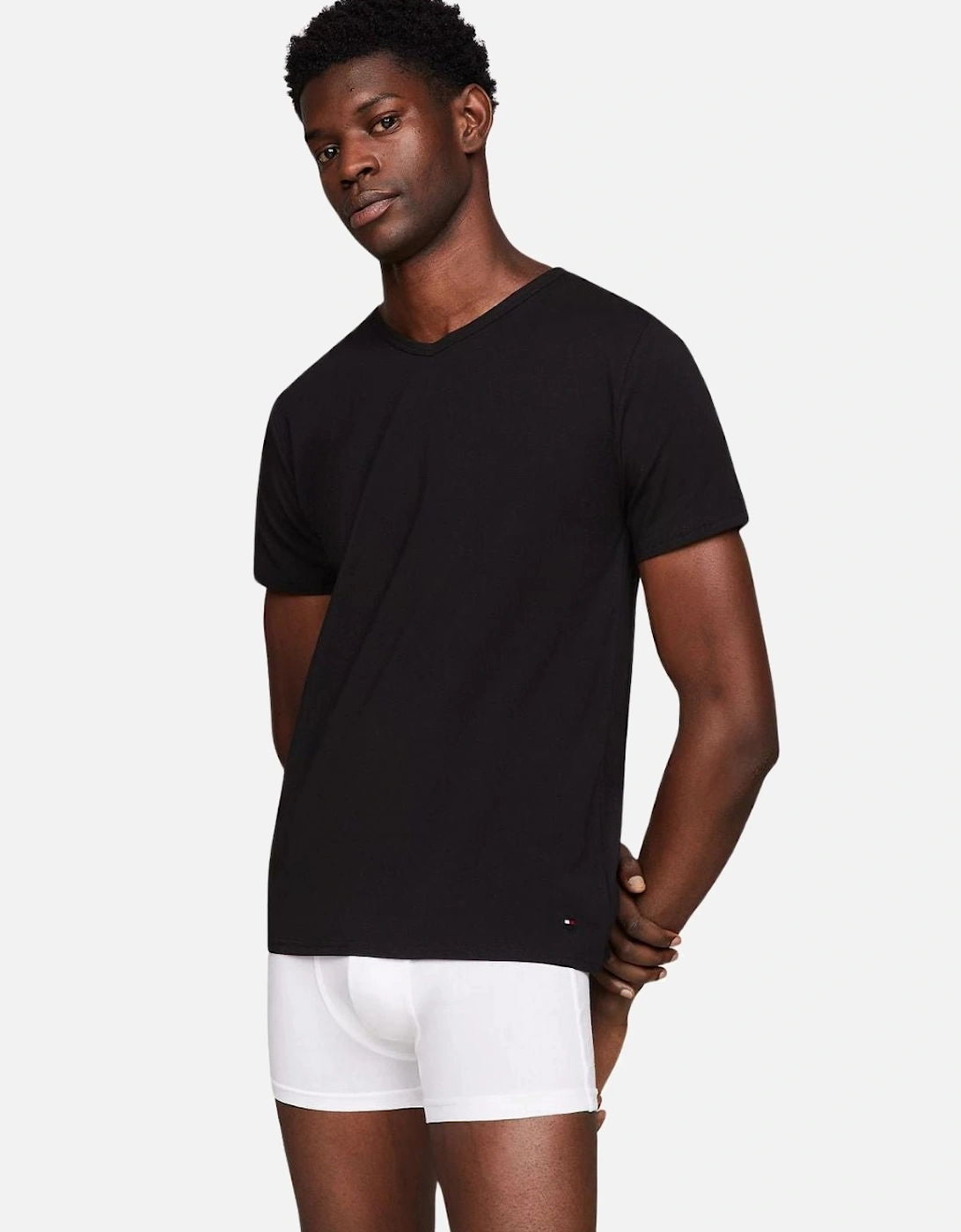 3-Pack Stretch Cotton V-Neck T-Shirts, Black