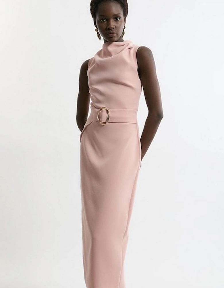 Tall Soft Tailored Drape Detail Sleeveless Tailored Midi Dress