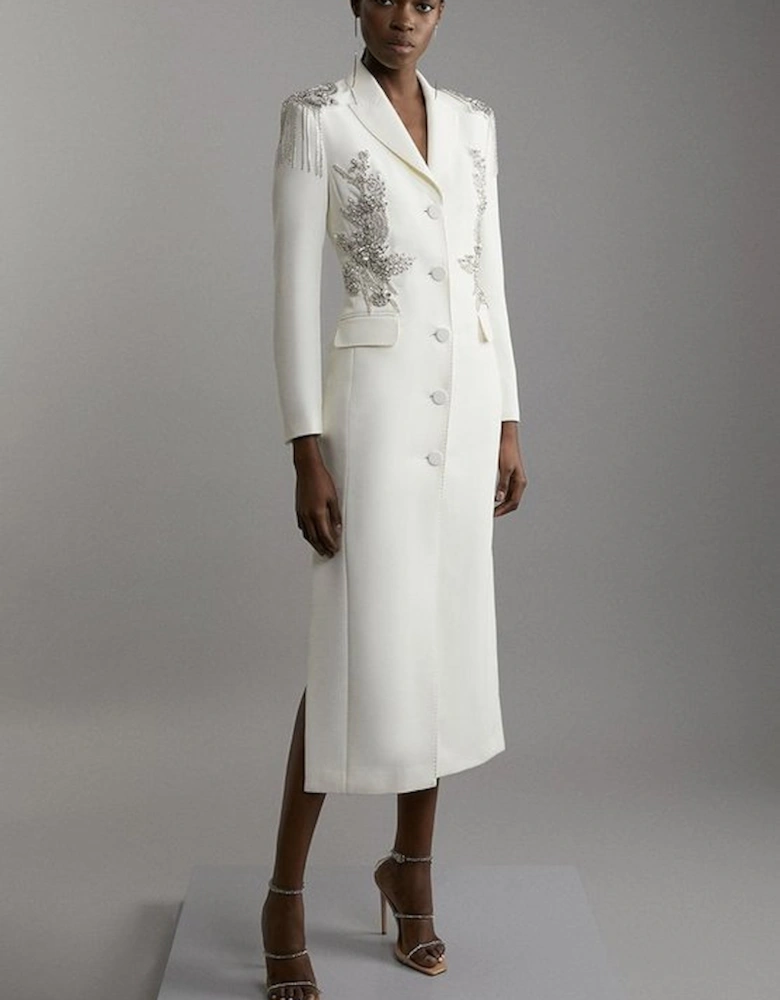 Crystal Embellished Tailored Tuxedo Blazer Midaxi Dress
