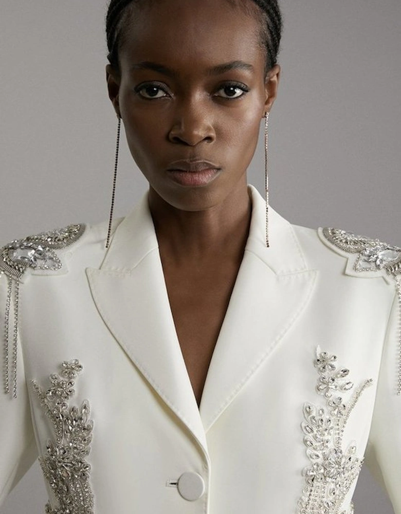 Crystal Embellished Tailored Tuxedo Blazer Midaxi Dress