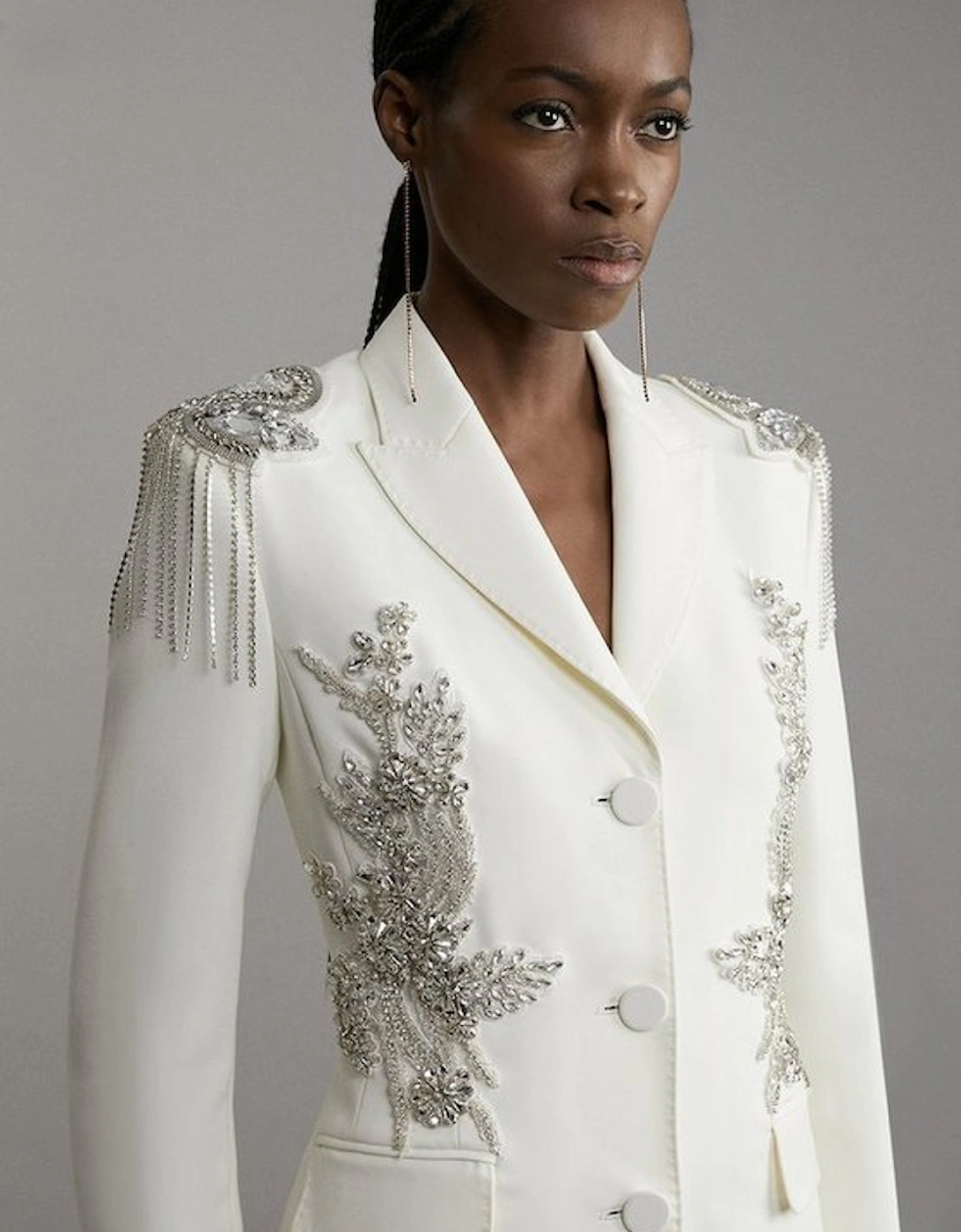 Crystal Embellished Tailored Tuxedo Blazer Midaxi Dress