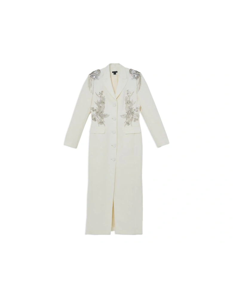 Crystal Embellished Tailored Tuxedo Blazer Midaxi Dress