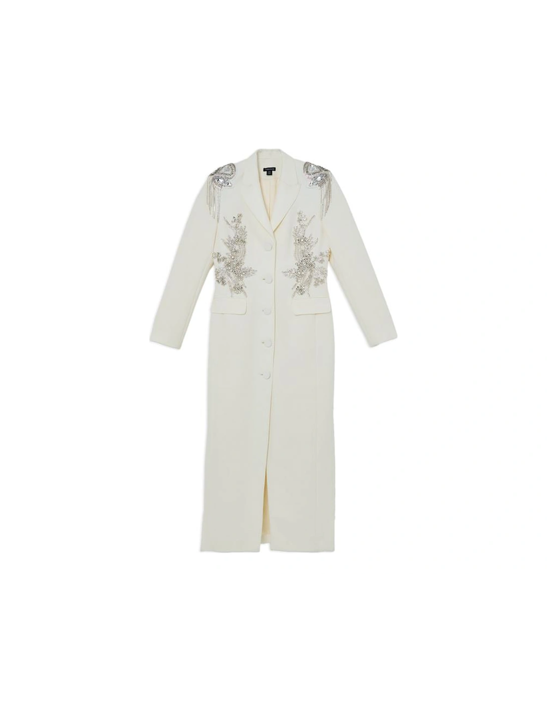 Crystal Embellished Tailored Tuxedo Blazer Midaxi Dress
