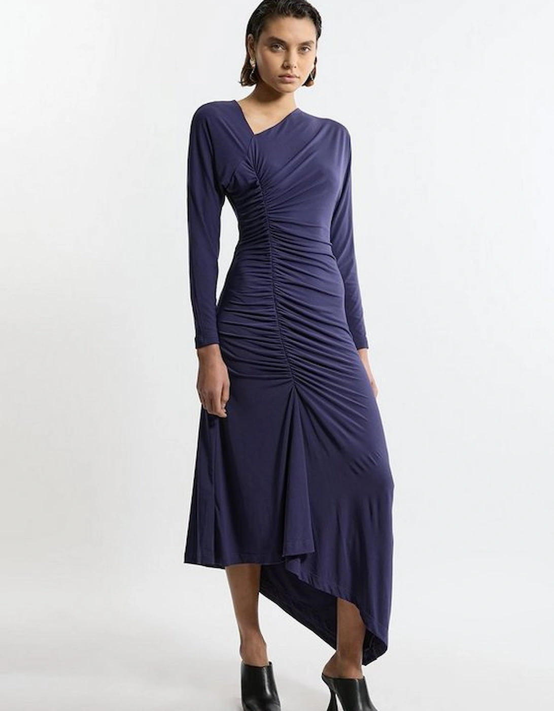 Jersey Crepe Ruched Long Sleeve Maxi Dress, 5 of 4