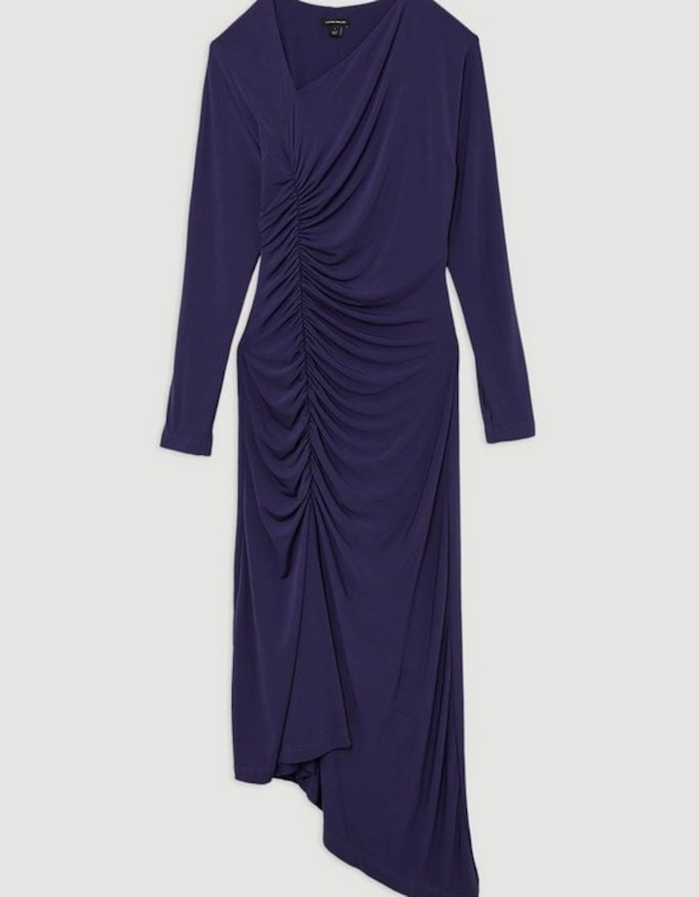 Jersey Crepe Ruched Long Sleeve Maxi Dress