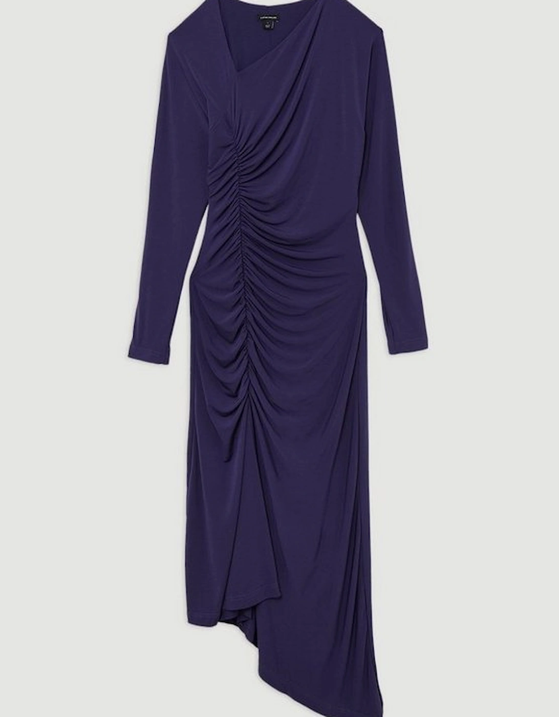 Jersey Crepe Ruched Long Sleeve Maxi Dress