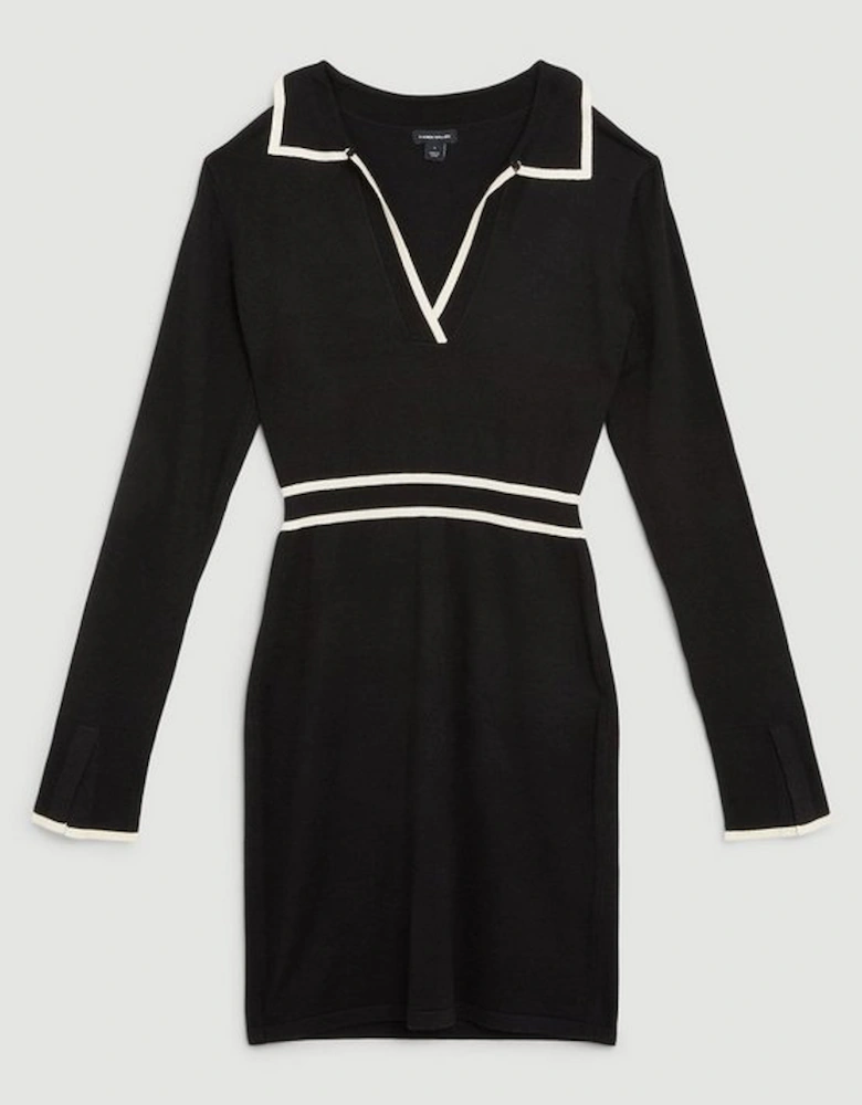 Viscose Blend Collared Knitted Mini Dress