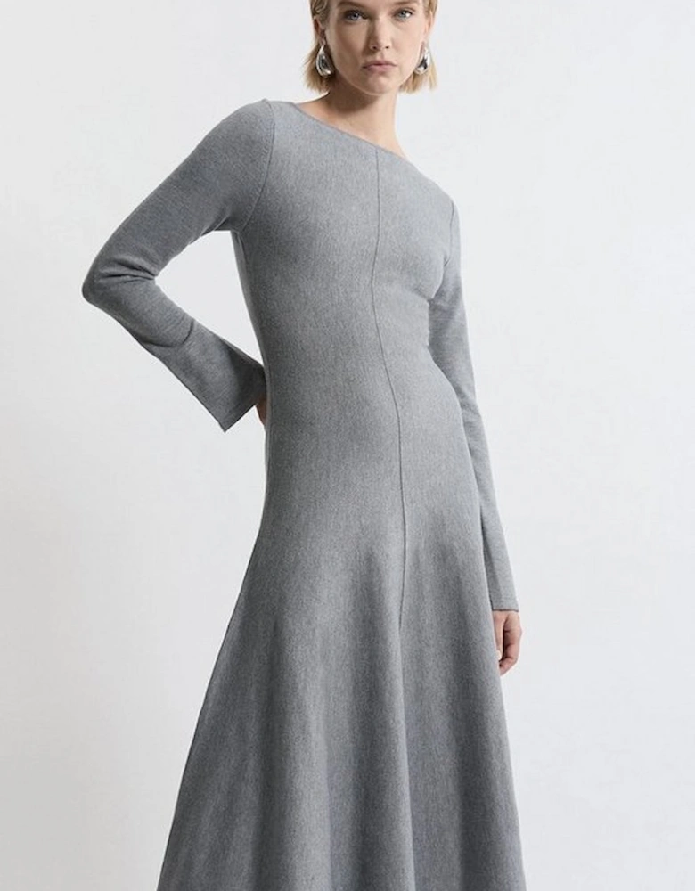 Lydia Millen Petite Compact Knit Wool Look Full Skirt Midi Dress