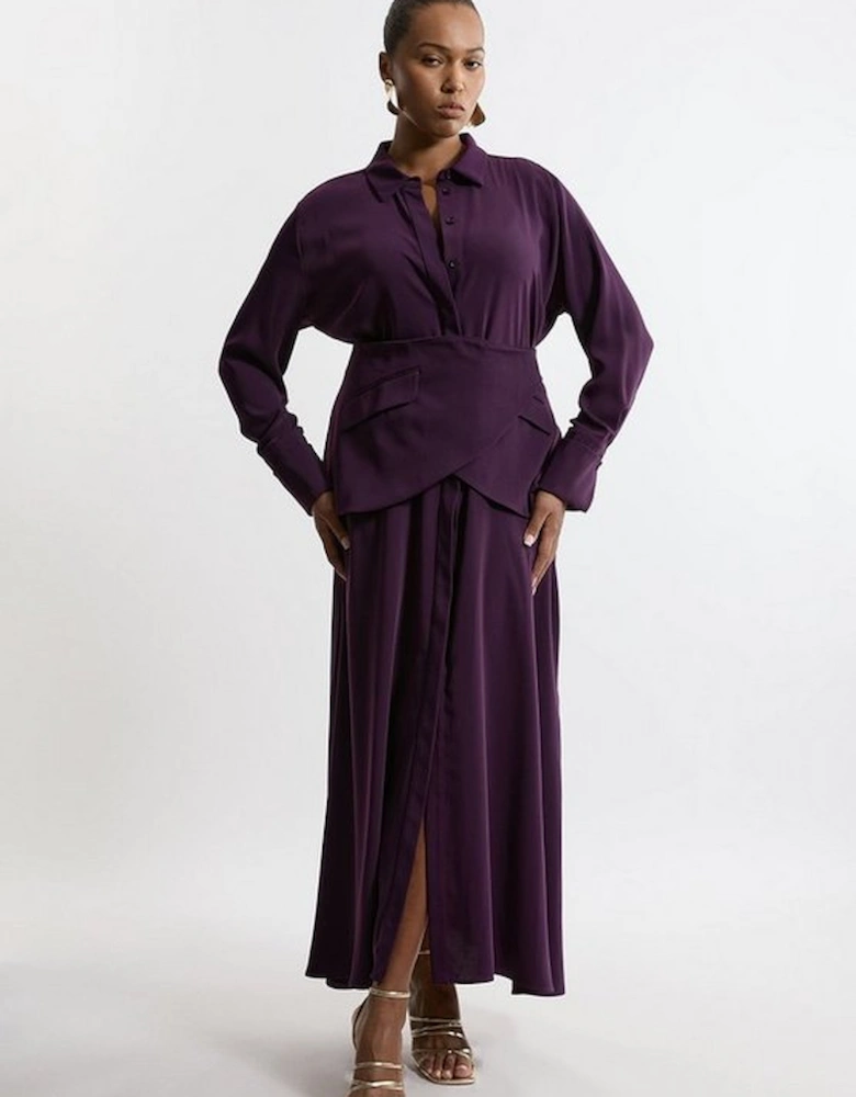 Plus Size Soft Tailored Belted Maxi Shirt Dress