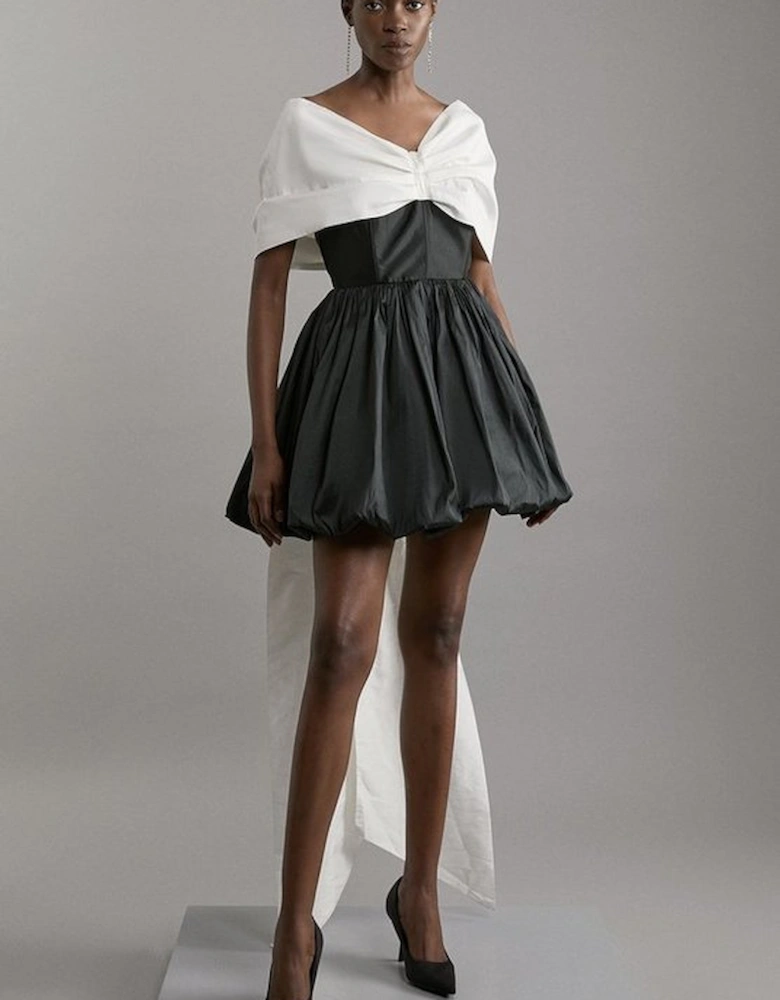 Bow Detail Taffeta Woven Mini Dress