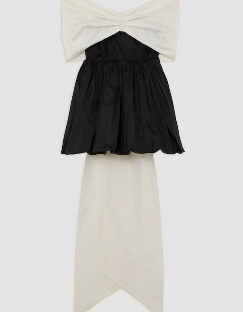 Bow Detail Taffeta Woven Mini Dress