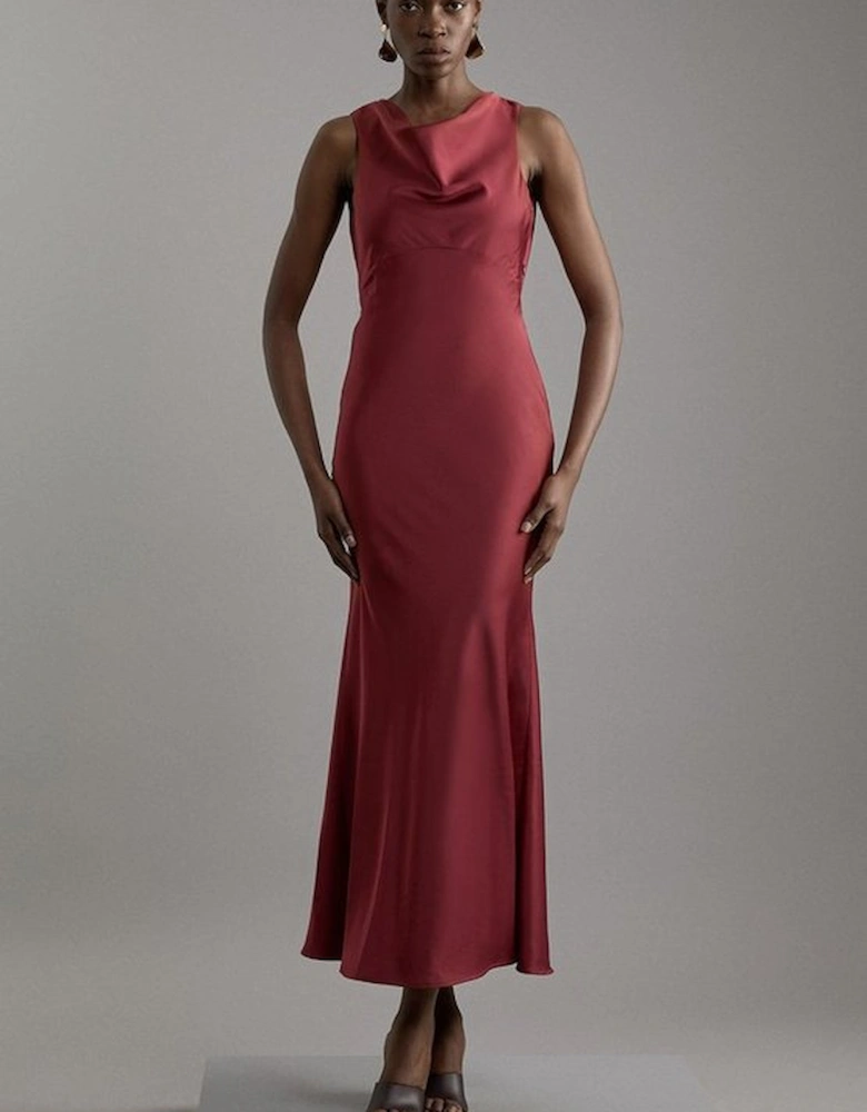 Satin Back Crepe Column Woven Midi Dress